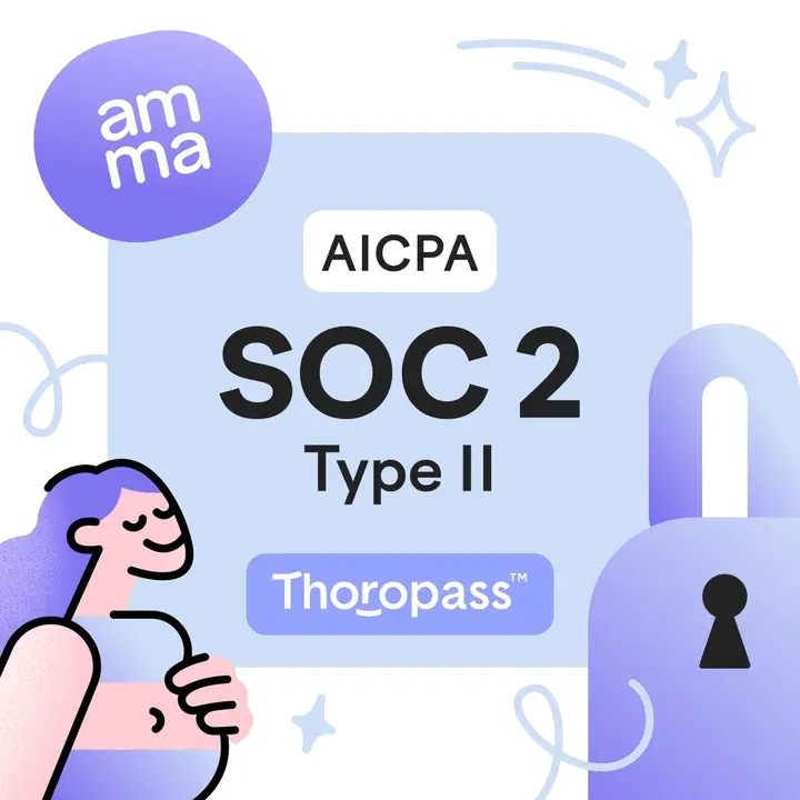 Gráfico de amma sobre SOC 2 Tipo II con los logotipos de AICPA y Thoropass
